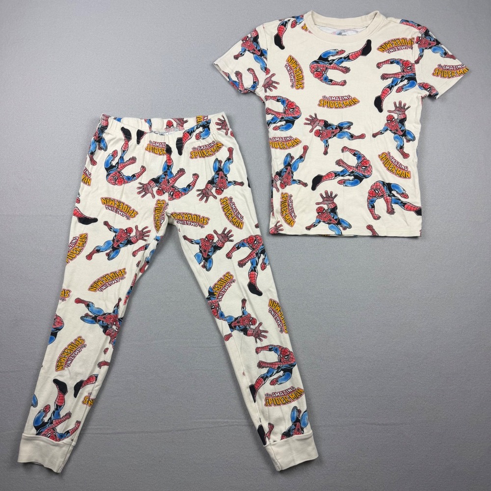 Marvel XL 12 Cream Spiderman Graphic Print Snug Fit Pajama Set Gender-Neutral PJ